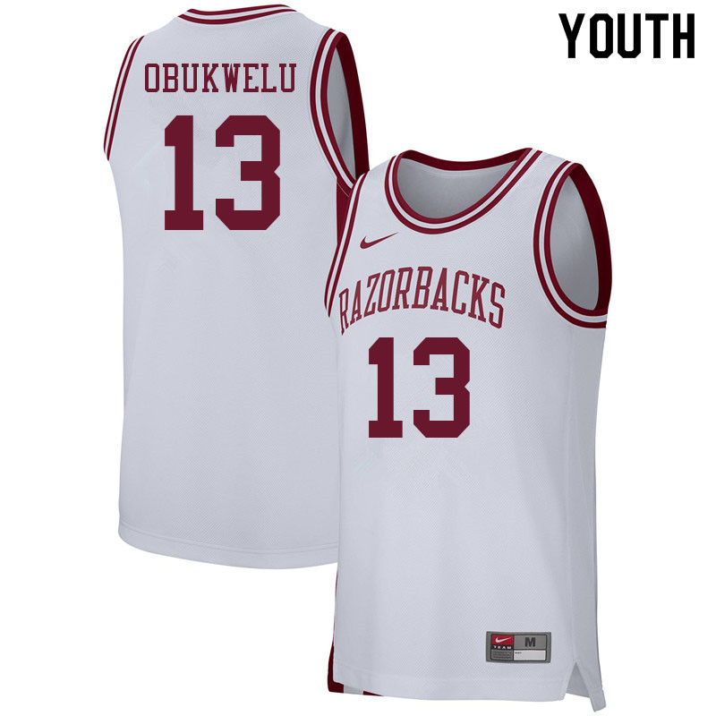 Youth #13 Emeka Obukwelu Arkansas Razorbacks College Basketball Jerseys Sale-White